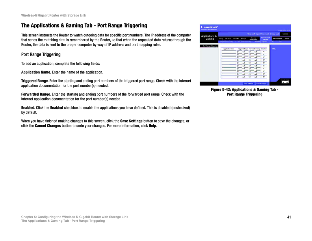 Linksys WRT350N manual Applications & Gaming Tab Port Range Triggering 