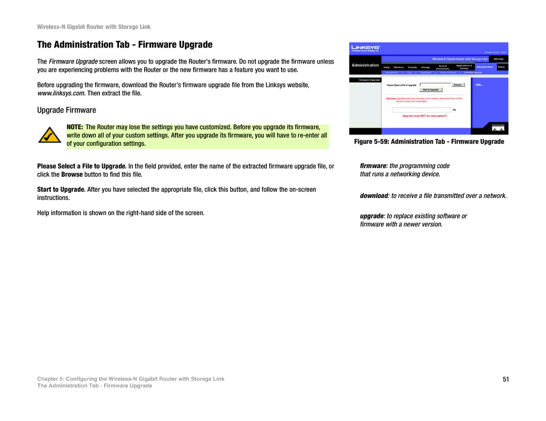 Linksys WRT350N manual Administration Tab Firmware Upgrade, Upgrade Firmware 