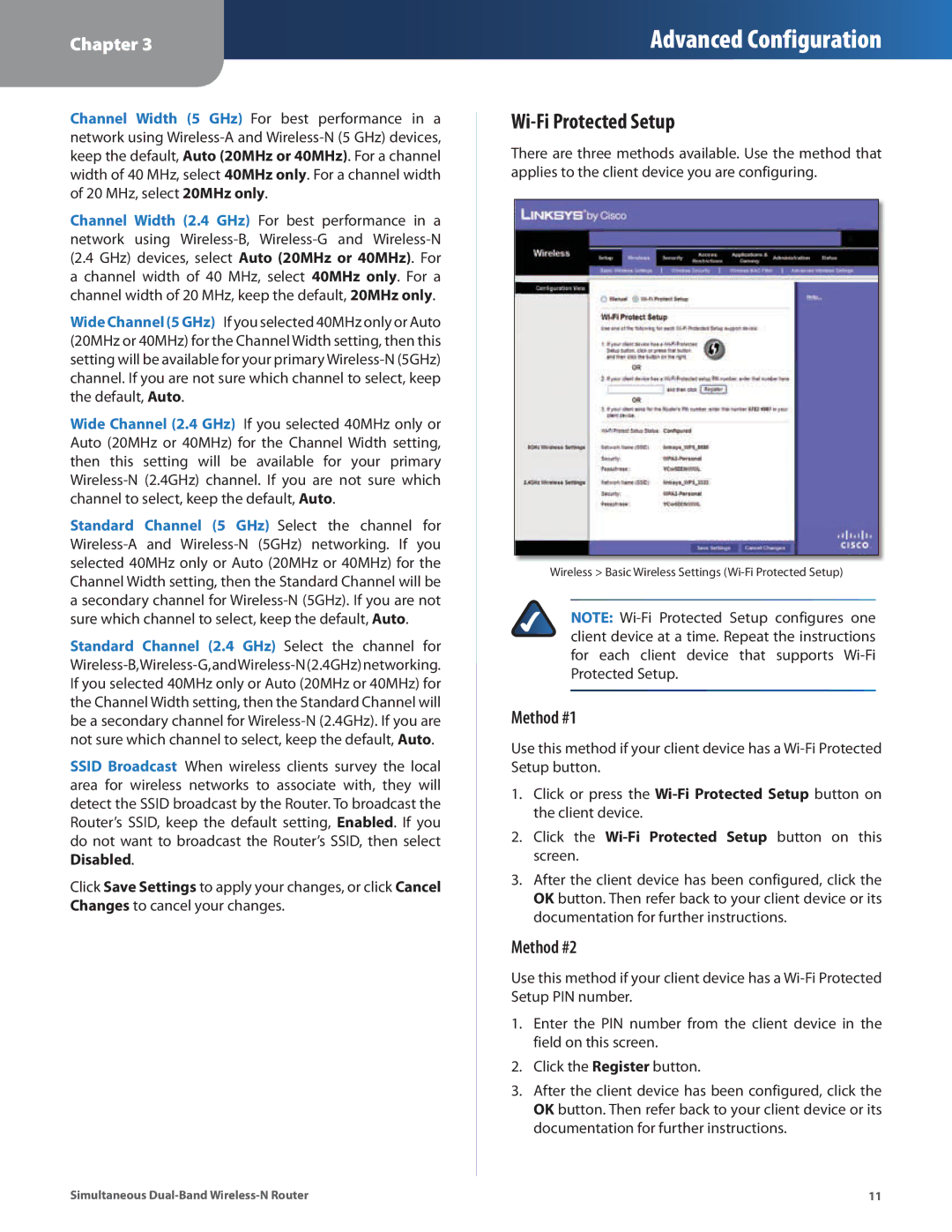 Linksys WRT400N manual Wi-Fi Protected Setup, Method #1, Method #2 