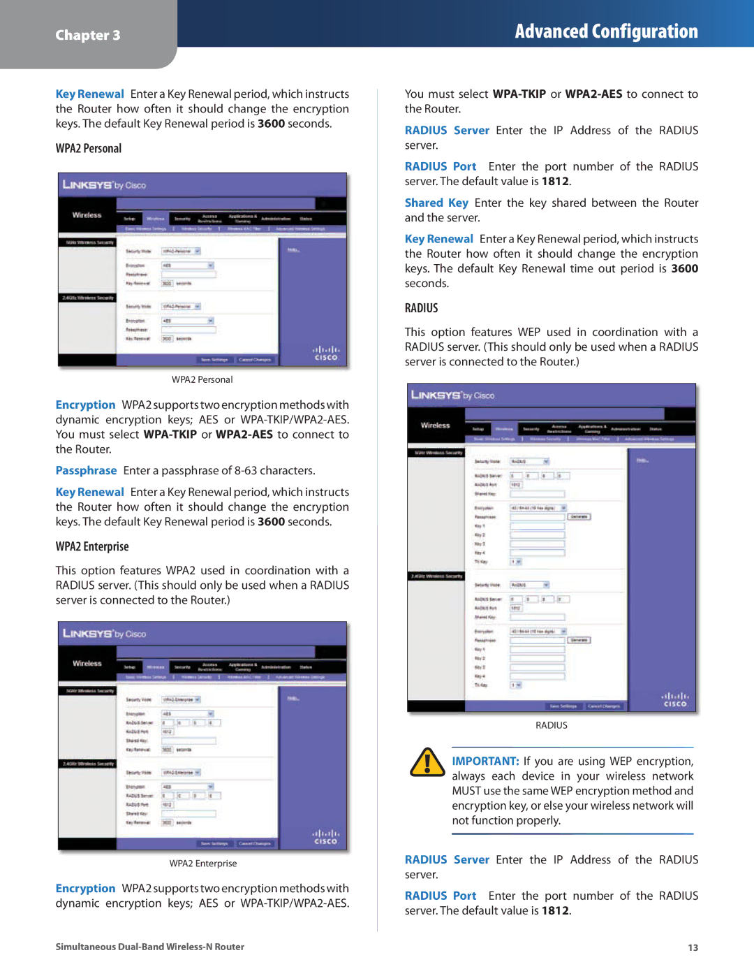 Linksys WRT400N manual WPA2 Personal, WPA2 Enterprise, Radius 