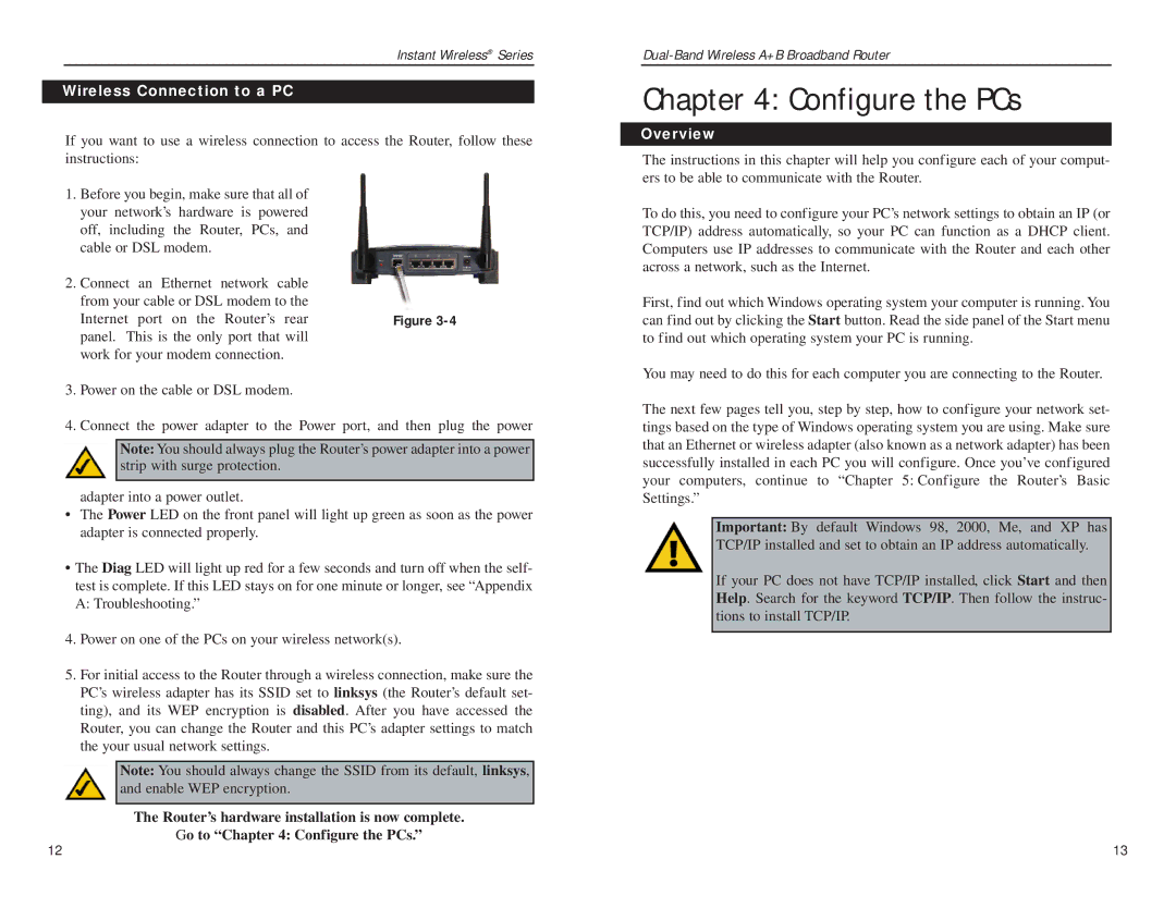 Linksys WRT51AB manual Configure the PCs, Wireless Connection to a PC 