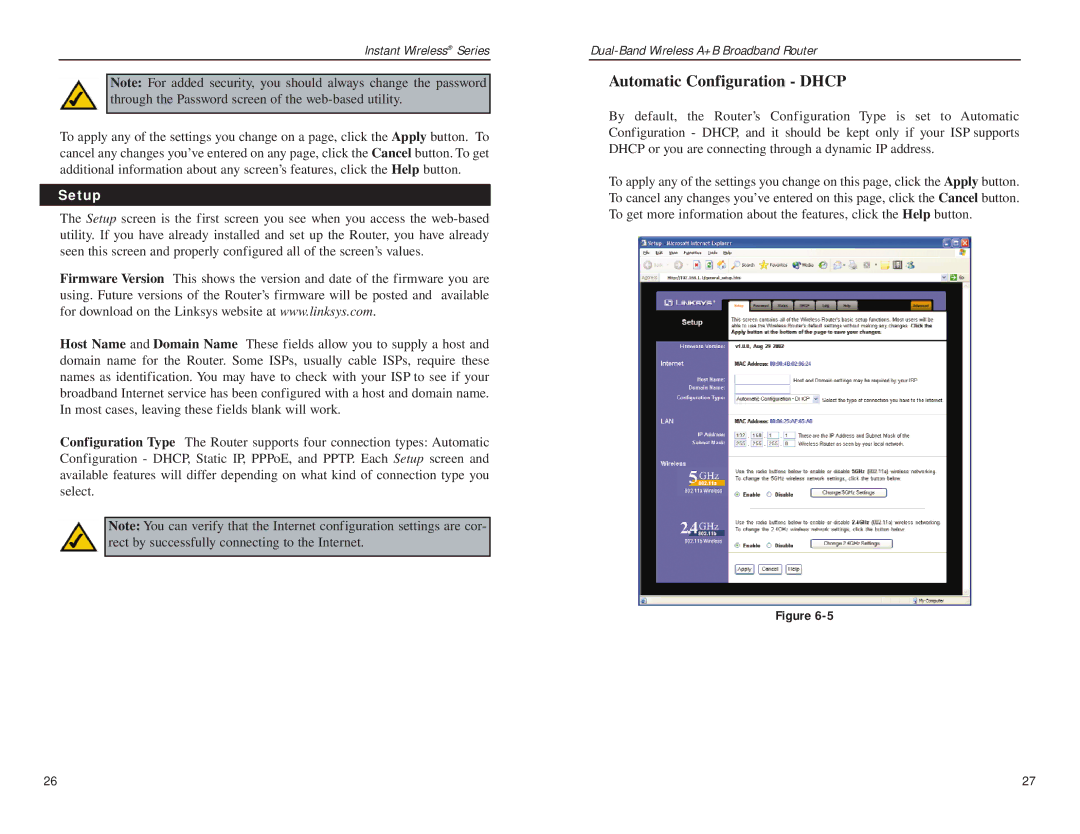 Linksys WRT51AB manual Automatic Configuration Dhcp, Setup 