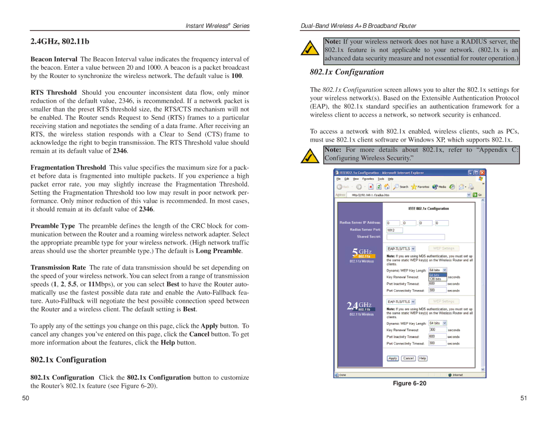 Linksys WRT51AB manual 802.1x Configuration 