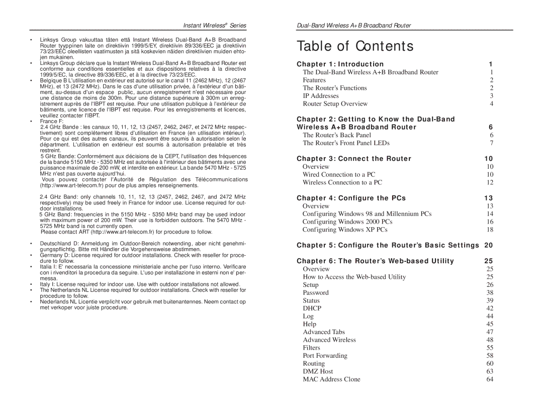 Linksys WRT51AB manual Table of Contents 