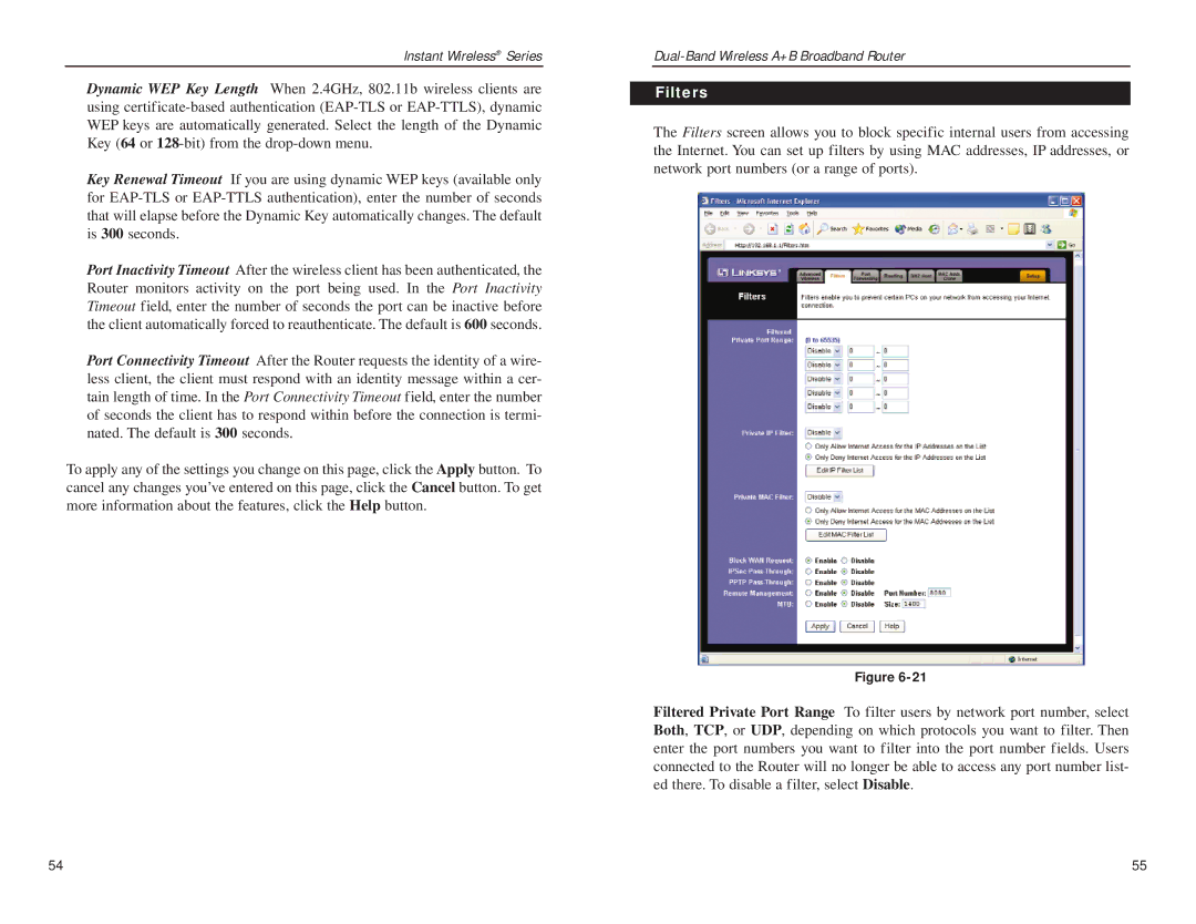 Linksys WRT51AB manual Filters 