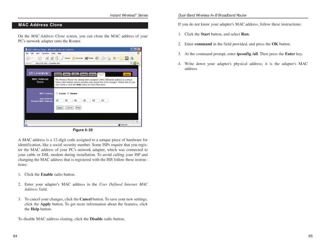 Linksys WRT51AB manual MAC Address Clone 