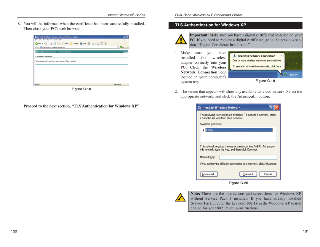 Linksys WRT51AB manual Figure C-18, TLS Authentication for Windows XP 