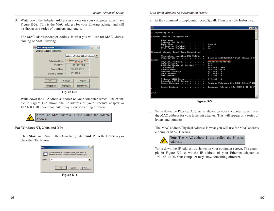 Linksys WRT51AB manual Figure D-3, For Windows NT, 2000, and XP 