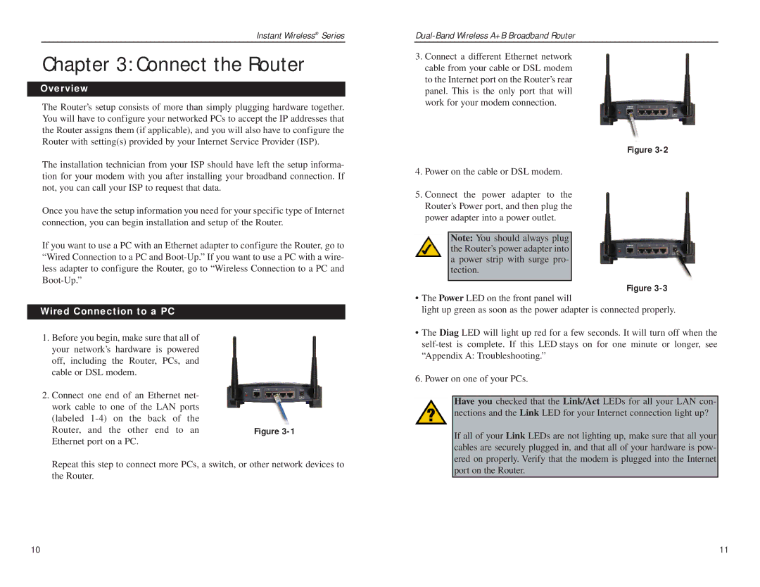 Linksys WRT51AB manual Connect the Router, Overview, Wired Connection to a PC 