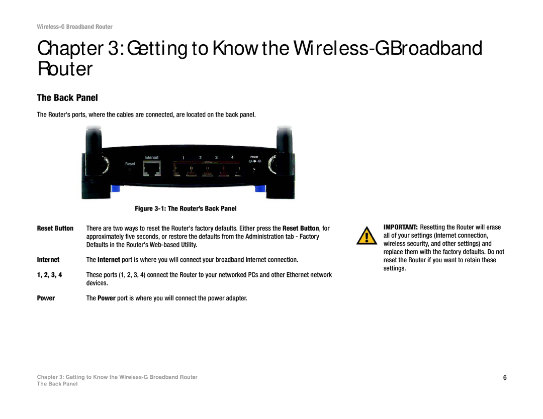 Linksys WRT54G-TM manual Getting to Know the Wireless-G Broadband Router, Back Panel 
