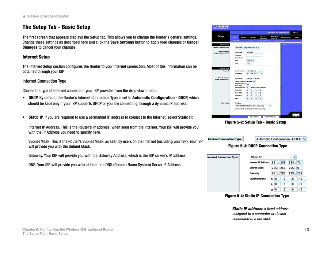 Linksys WRT54G-TM manual Setup Tab Basic Setup, Internet Setup 