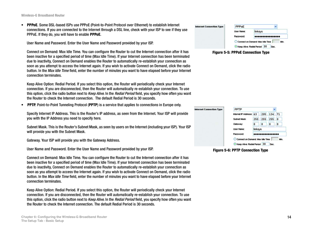 Linksys WRT54G-TM manual PPPoE Connection Type 