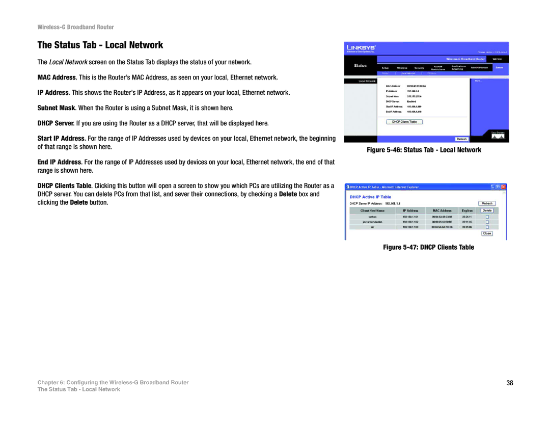 Linksys WRT54G-TM manual Status Tab Local Network 