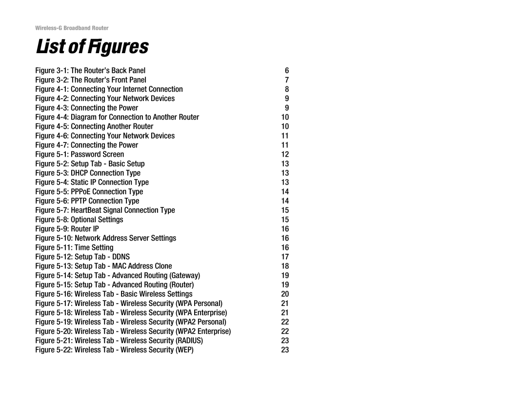 Linksys WRT54G-TM manual List of Figures, Router’s Back Panel 