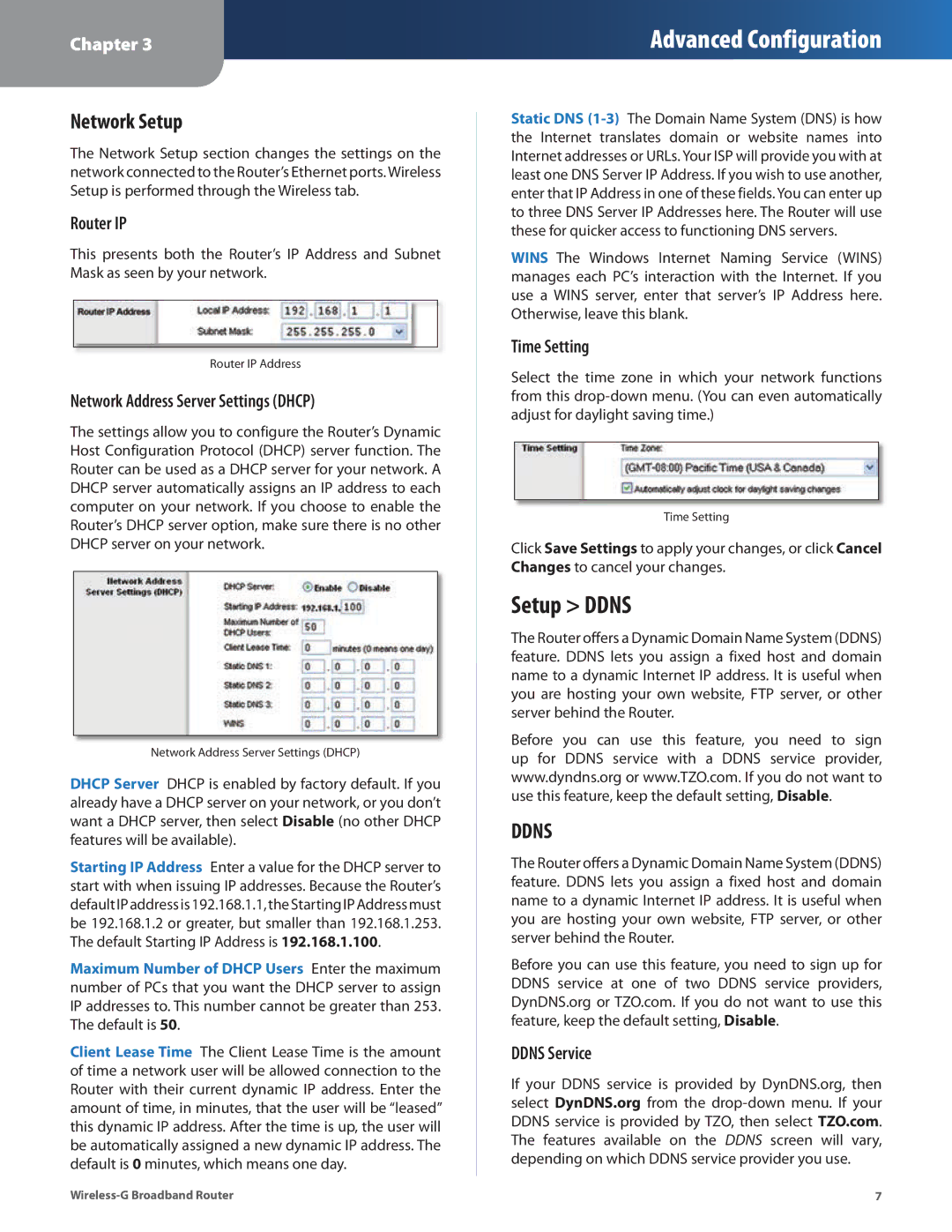 Linksys WRT54G2 manual Setup Ddns, Network Setup 