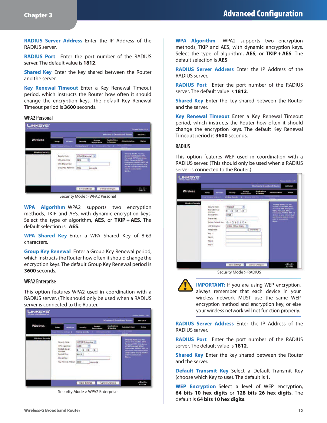 Linksys WRT54G2 manual WPA2 Personal, WPA2 Enterprise 