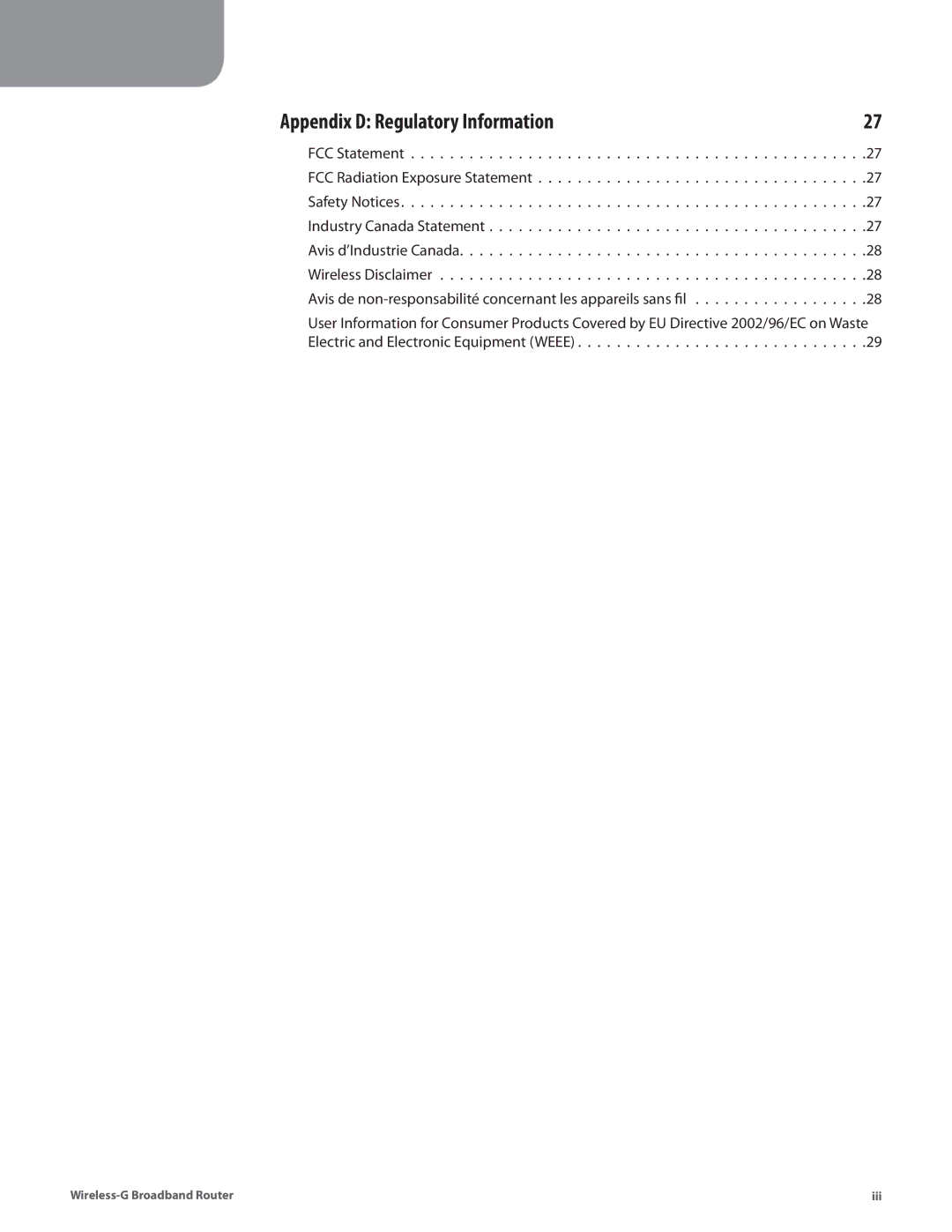 Linksys WRT54G2 manual Appendix D Regulatory Information 