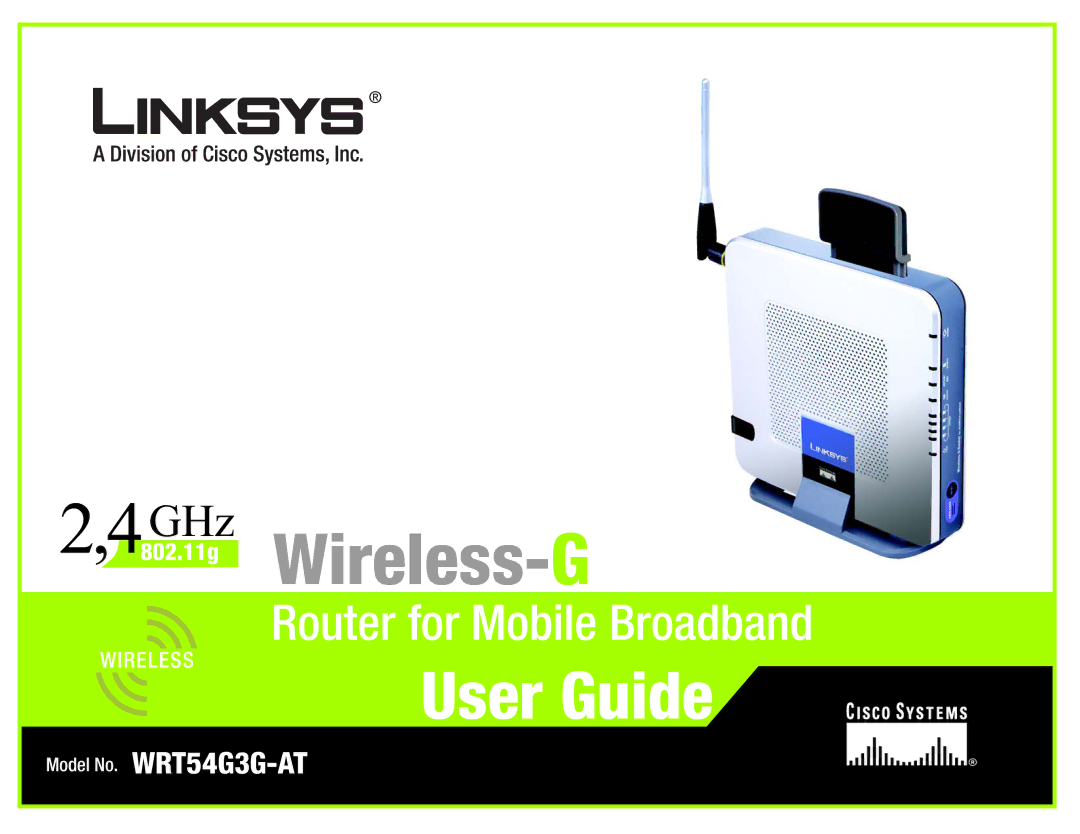 Linksys WRT54G3G-AT manual GHz .11g Wireless- G 