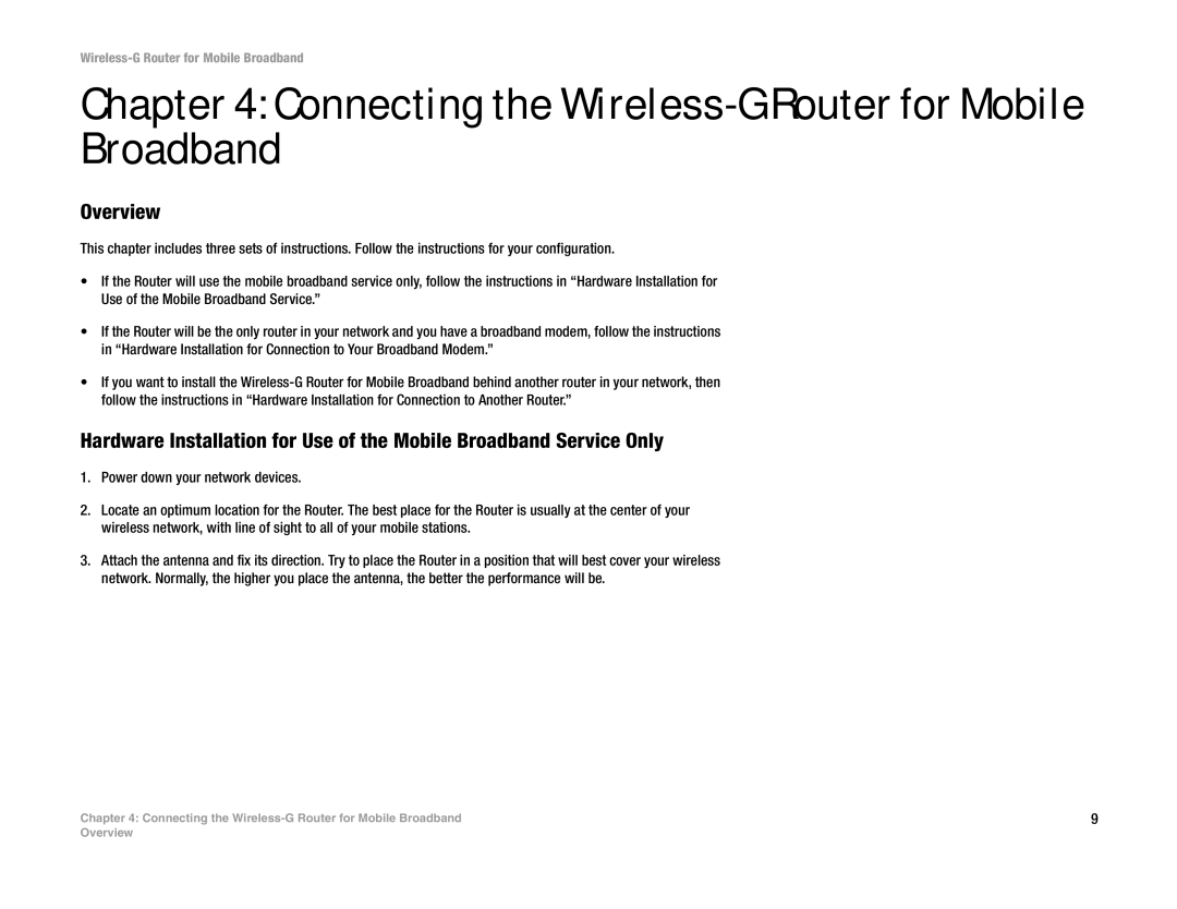 Linksys WRT54G3G-AT manual Connecting the Wireless-G Router for Mobile Broadband, Overview 