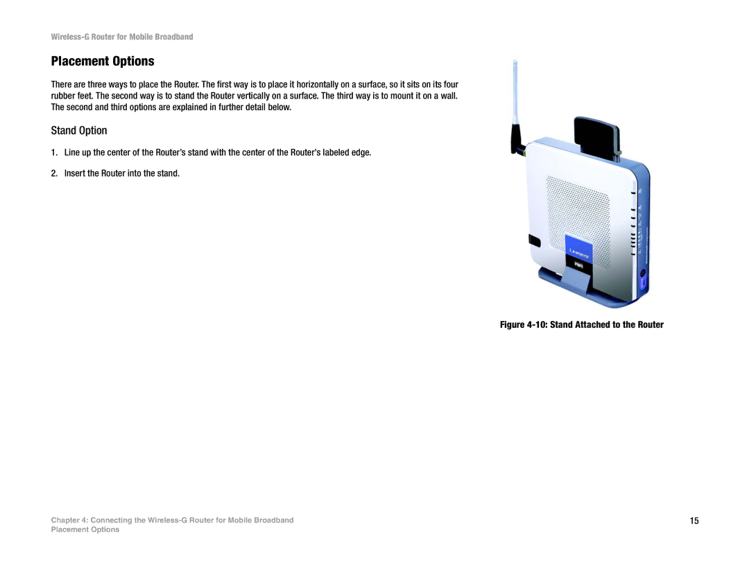 Linksys WRT54G3G-AT manual Placement Options, Stand Option 