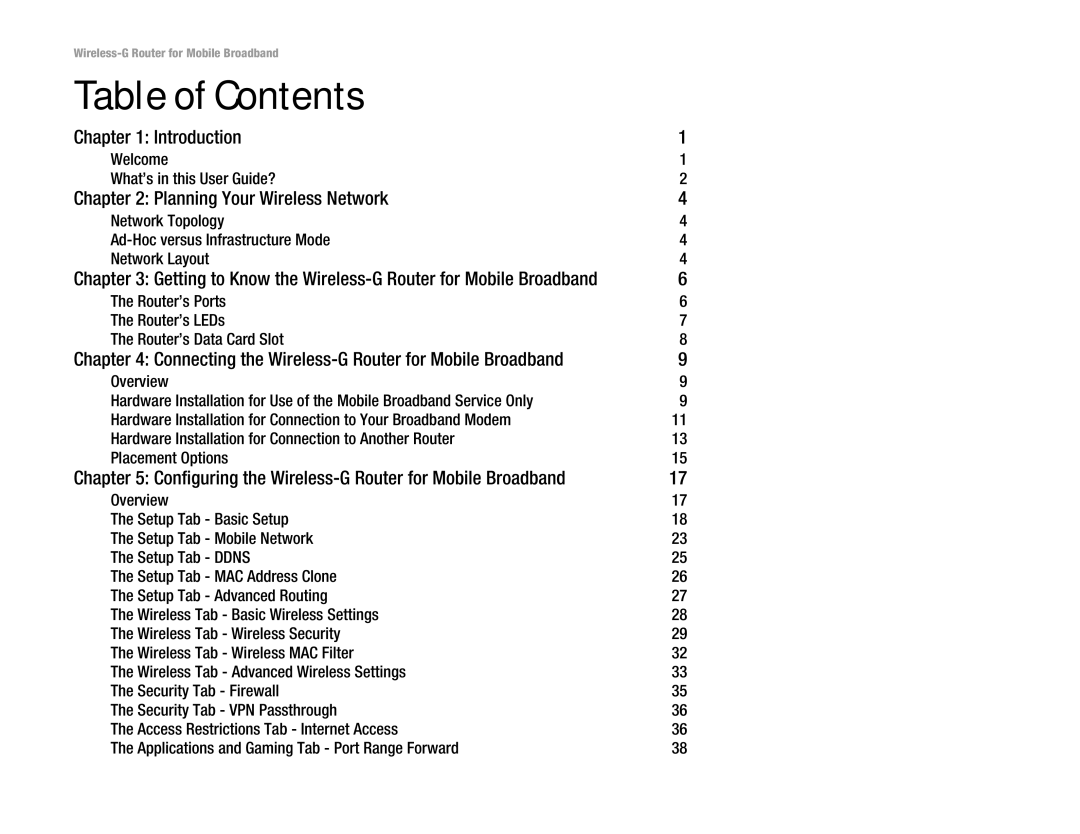 Linksys WRT54G3G-AT manual Table of Contents 