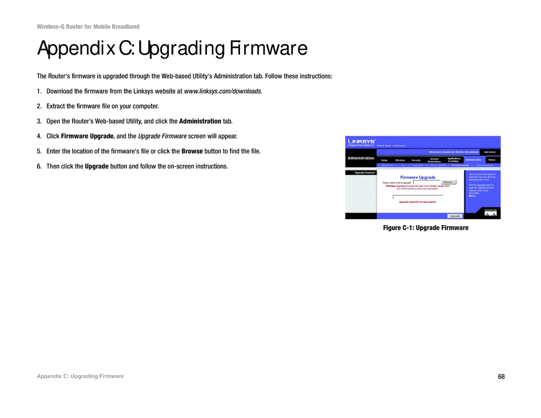 Linksys WRT54G3G-AT manual Appendix C Upgrading Firmware, Figure C-1 Upgrade Firmware 