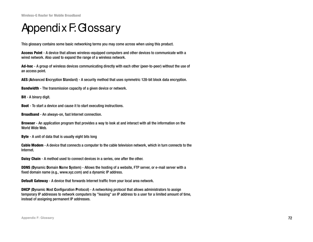 Linksys WRT54G3G-AT manual Appendix F Glossary 