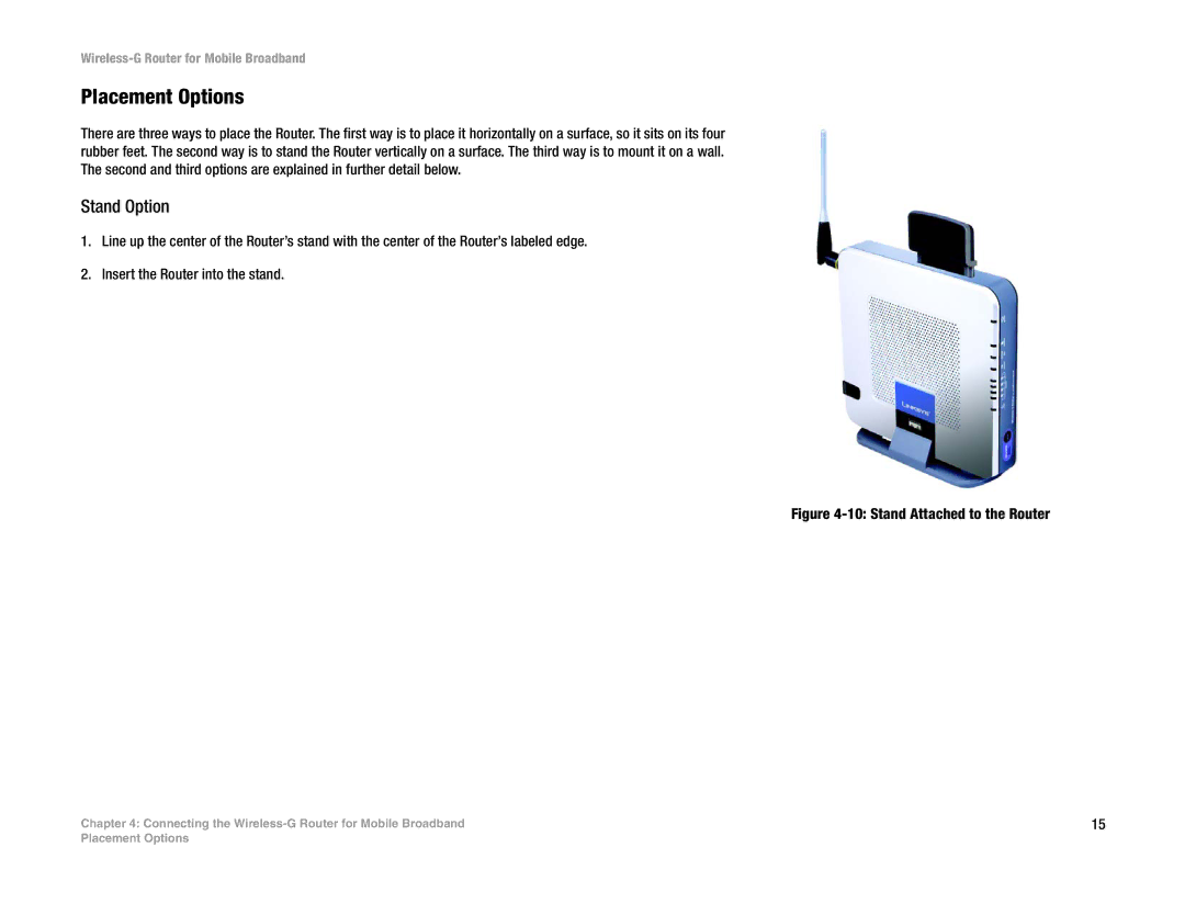 Linksys WRT54G3G-VN manual Placement Options, Stand Option 