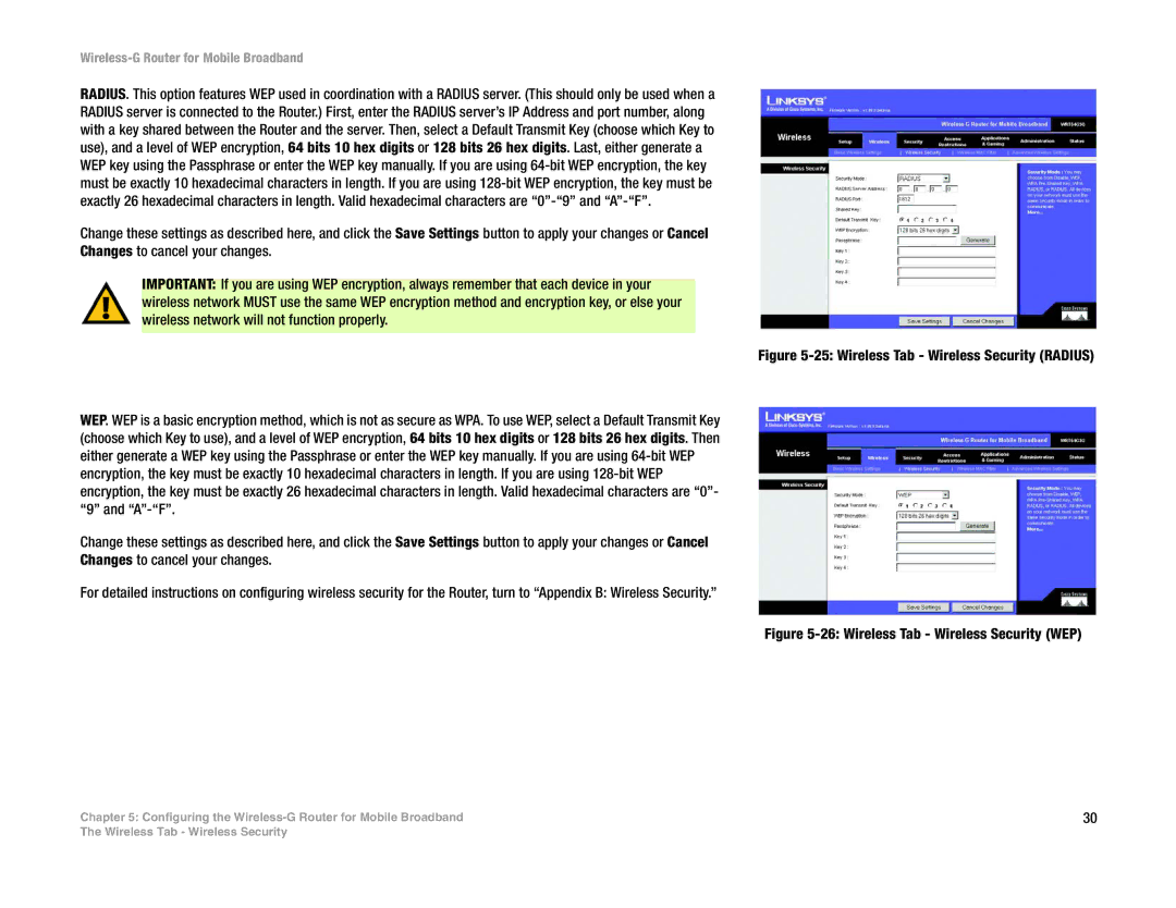 Linksys WRT54G3G-VN manual Wireless Tab Wireless Security Radius 