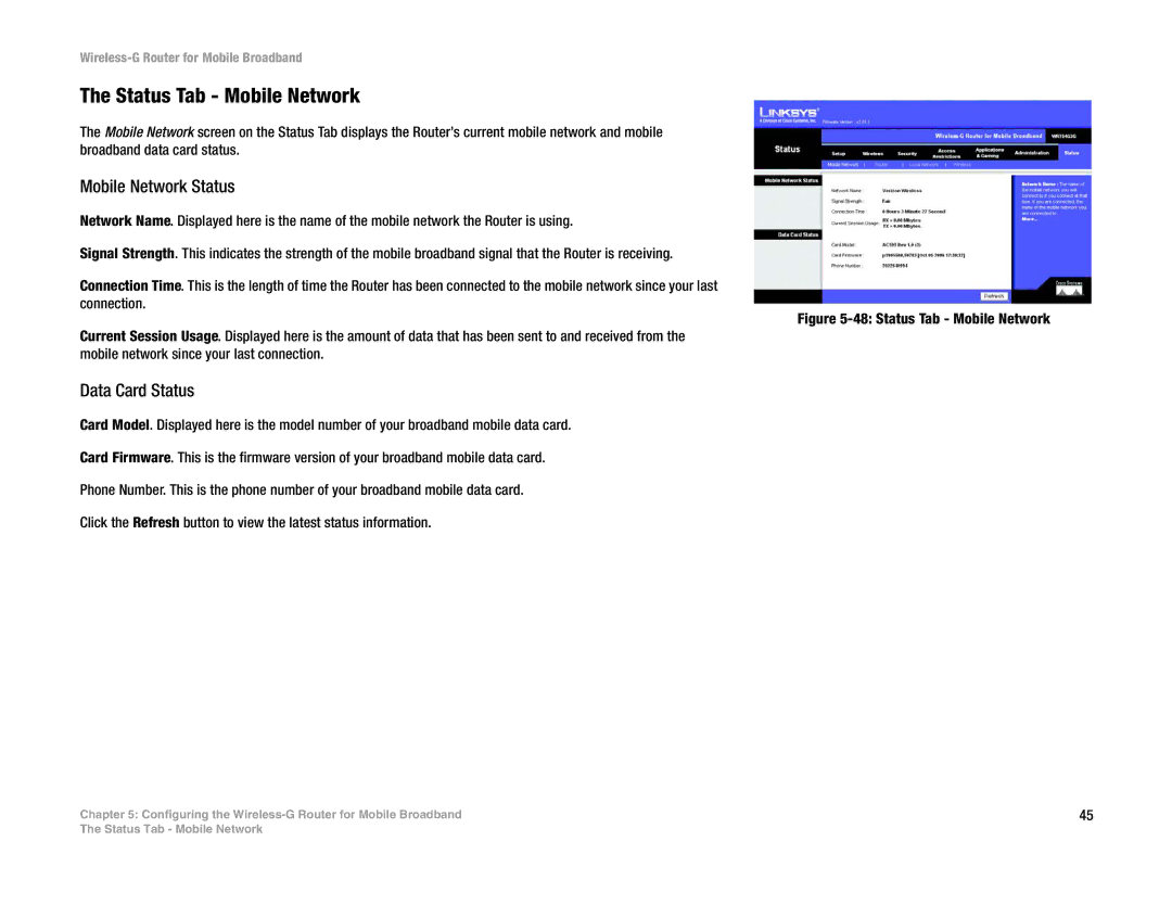 Linksys WRT54G3G-VN manual Status Tab Mobile Network 