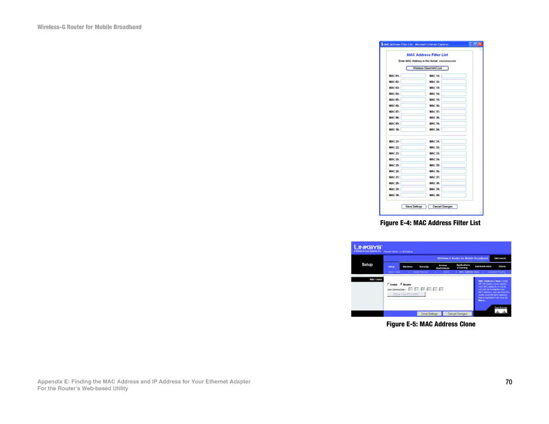 Linksys WRT54G3G-VN manual Figure E-4 MAC Address Filter List 