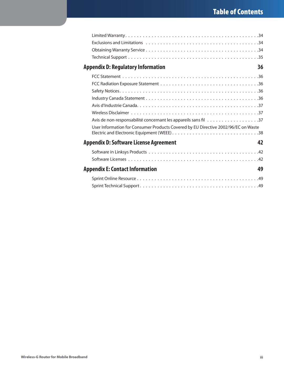 Linksys WRT54G3GV2-ST manual Appendix D Regulatory Information, Appendix E Contact Information 