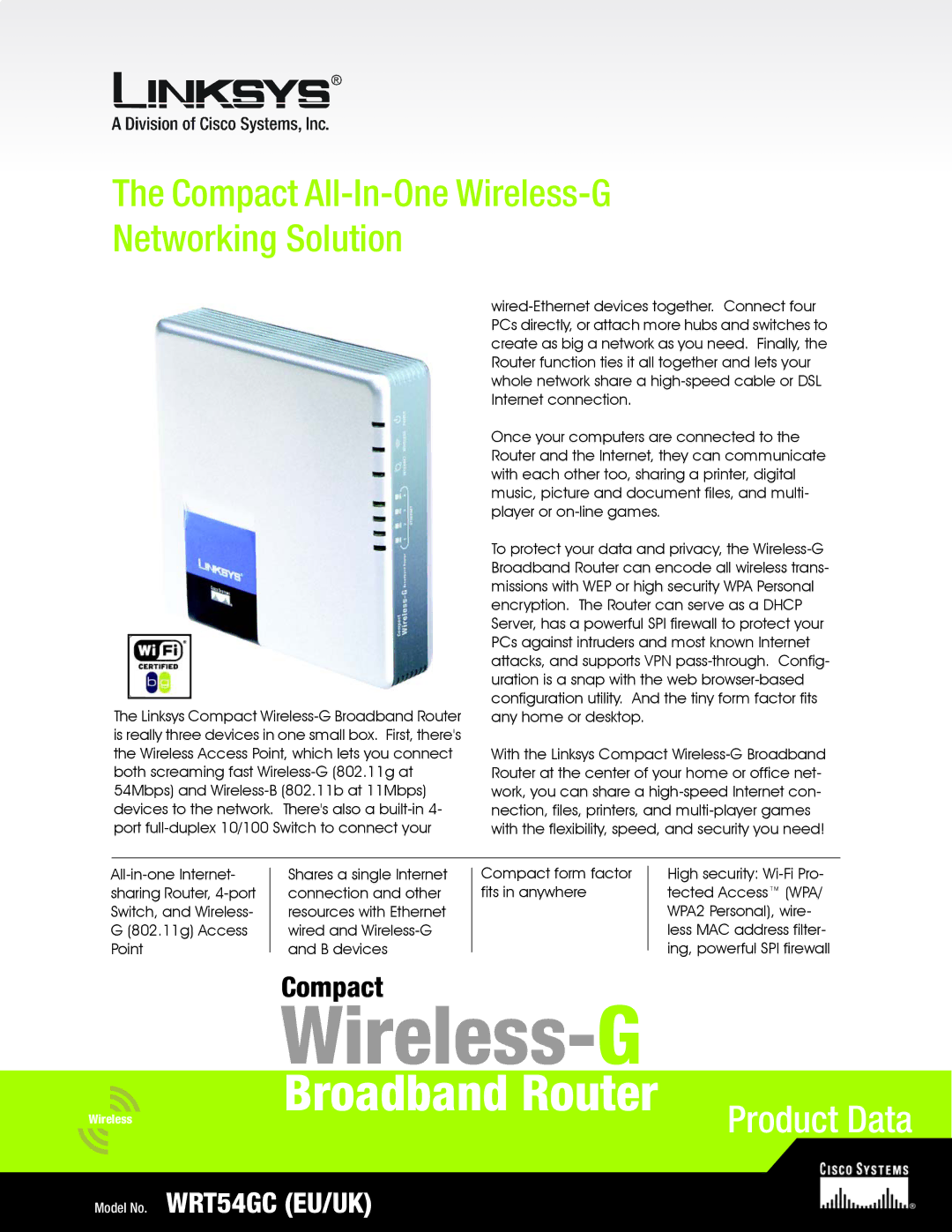 Linksys WRT54GC manual Wireless- G 