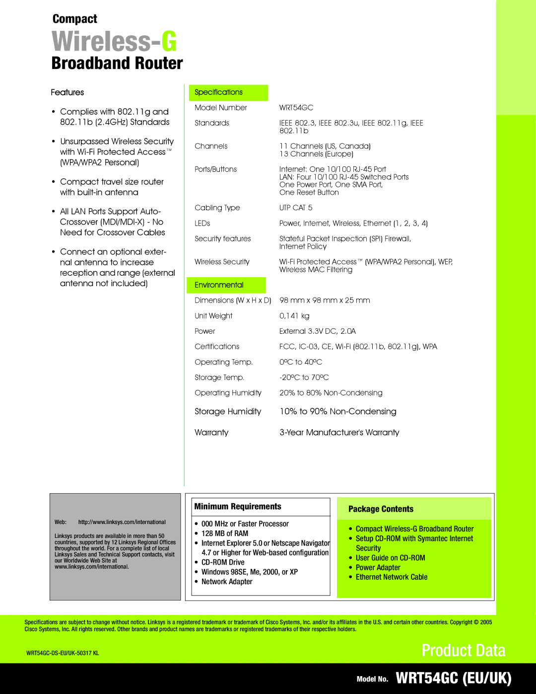 Linksys WRT54GC manual Specifications, Utp Cat, Environmental 