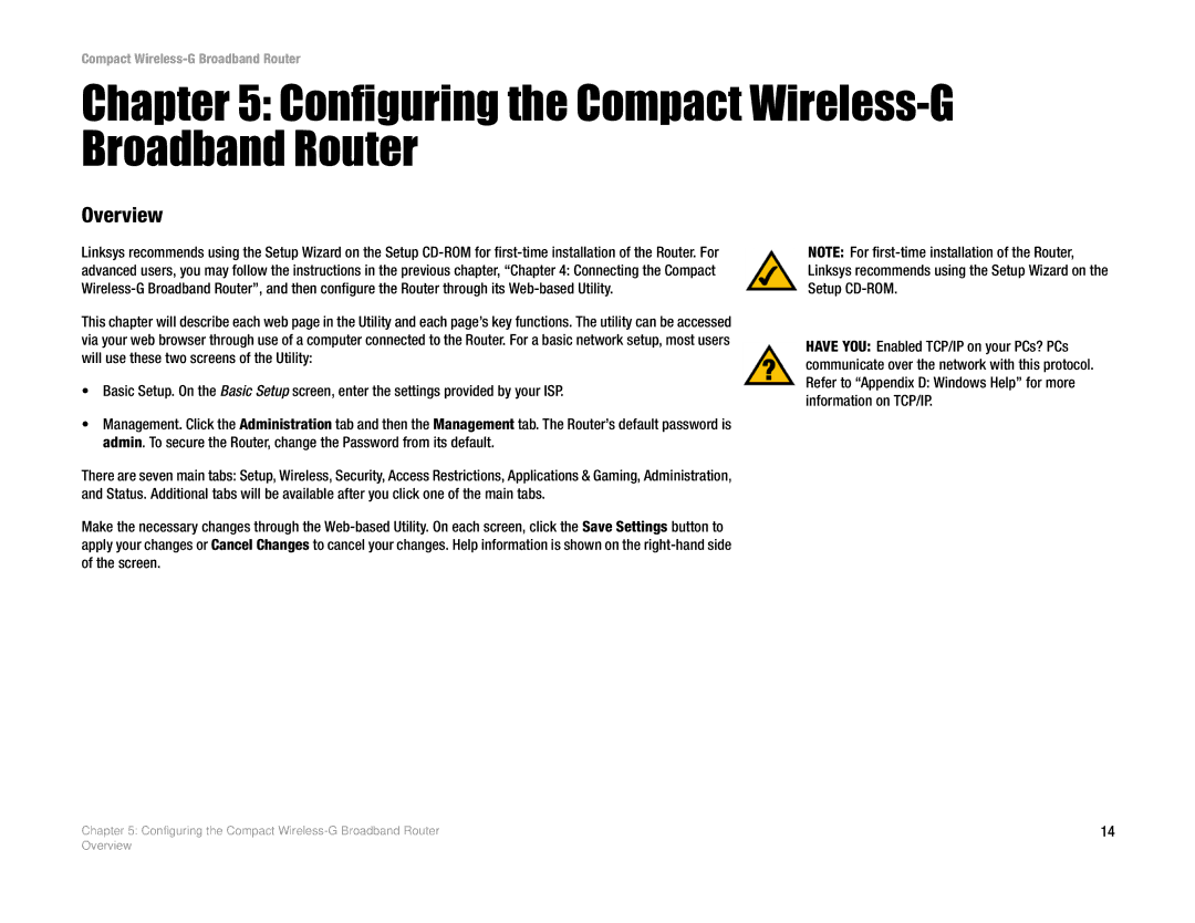 Linksys WRT54GC manual Configuring the Compact Wireless-G Broadband Router, Overview 