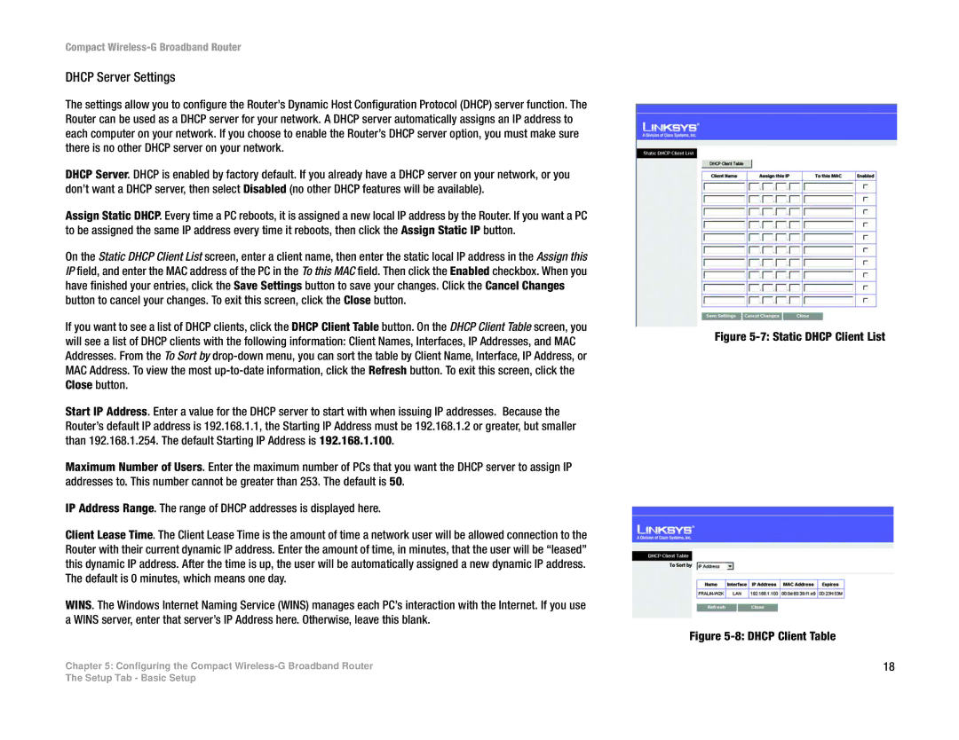 Linksys WRT54GC manual Dhcp Server Settings 