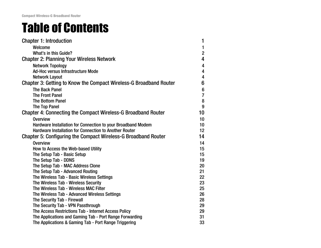 Linksys WRT54GC manual Table of Contents 