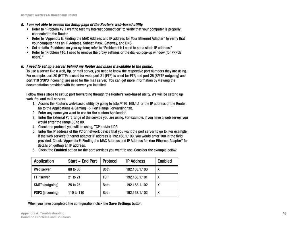 Linksys WRT54GC manual Application, Protocol IP Address Enabled 