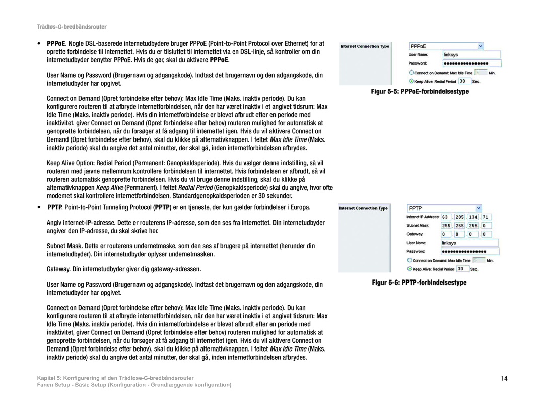 Linksys WRT54G(EU/LA) manual PPPoE-forbindelsestype 