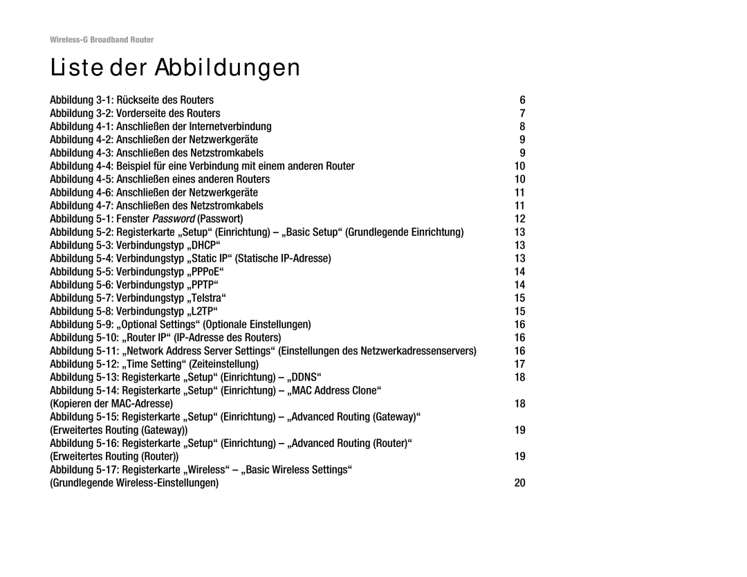 Linksys WRT54G(EU/LA) manual Liste der Abbildungen 