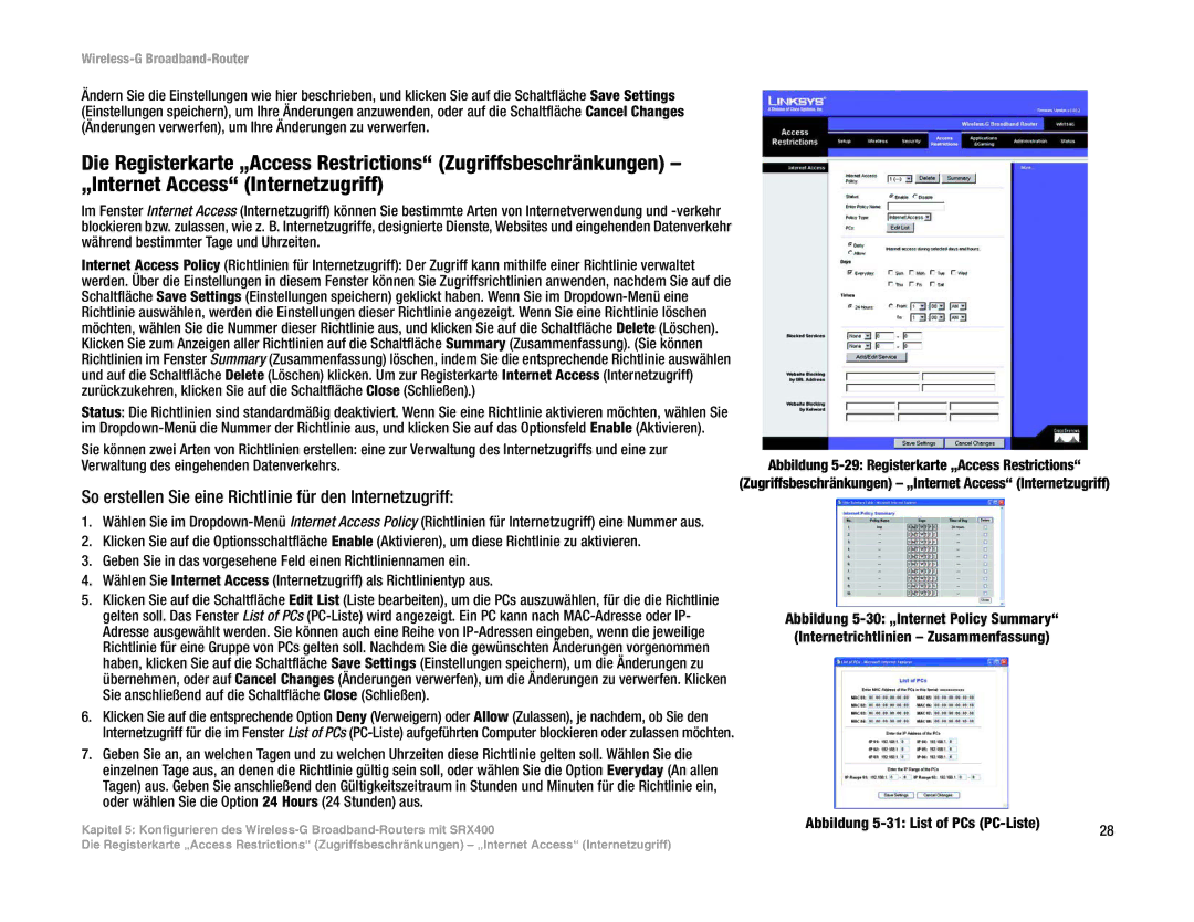 Linksys WRT54G(EU/LA) manual So erstellen Sie eine Richtlinie für den Internetzugriff, Abbildung 5-31 List of PCs PC-Liste 