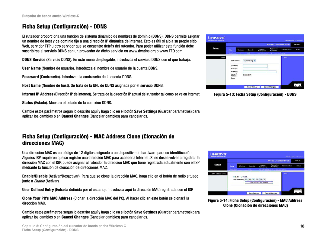 Linksys WRT54G(EU/LA) manual Figura 5-13 Ficha Setup Configuración Ddns 