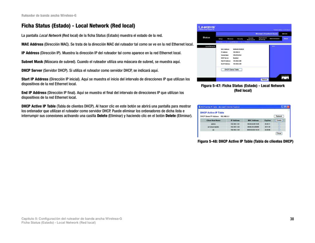 Linksys WRT54G(EU/LA) manual Figura 5-47 Ficha Status Estado Local Network Red local 