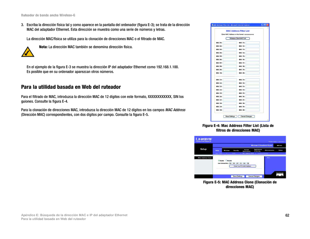 Linksys WRT54G(EU/LA) manual Para la utilidad basada en Web del ruteador 