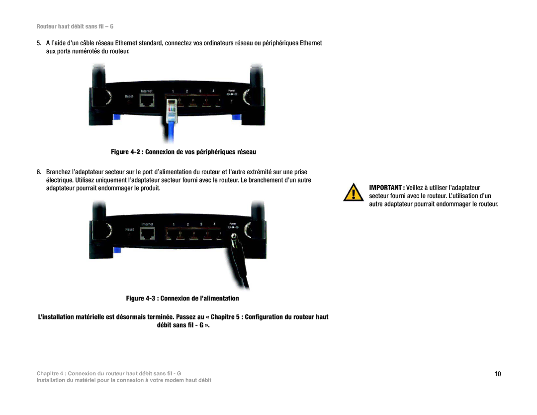 Linksys WRT54G(EU/LA) manual Routeur haut débit sans fil G 