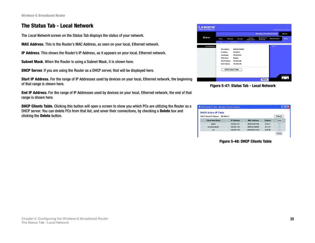 Linksys WRT54G(EU/LA) manual Status Tab Local Network 