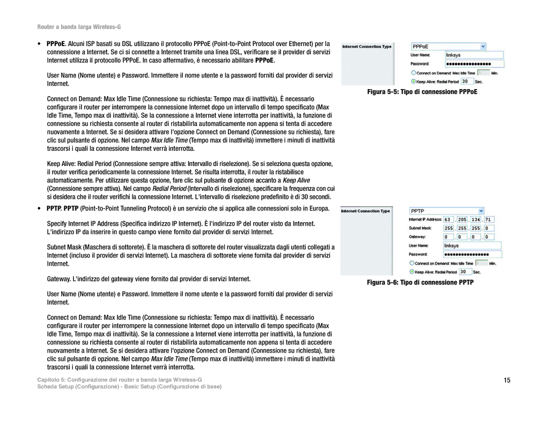 Linksys WRT54G(EU/LA) manual Figura 5-5 Tipo di connessione PPPoE 