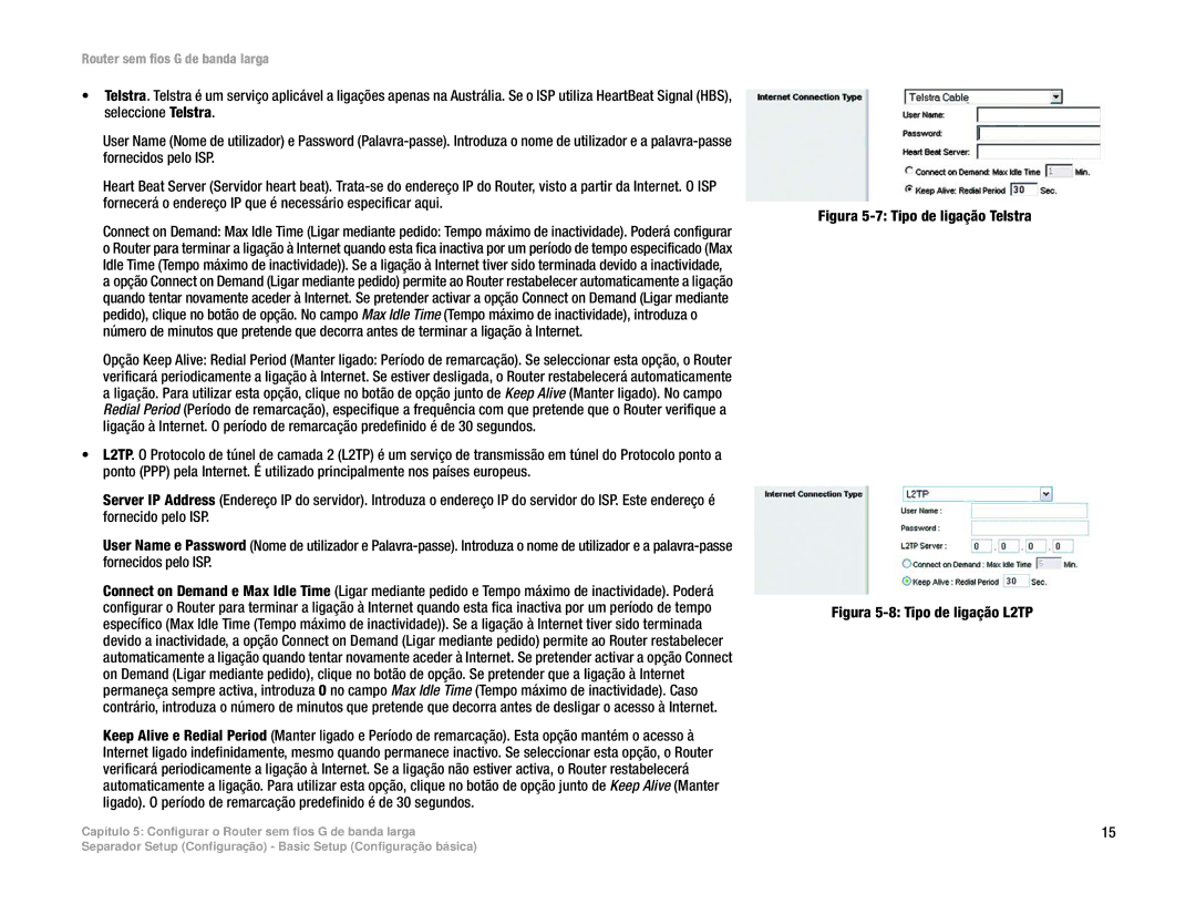 Linksys WRT54G(EU/LA) manual Figura 5-7 Tipo de ligação Telstra 