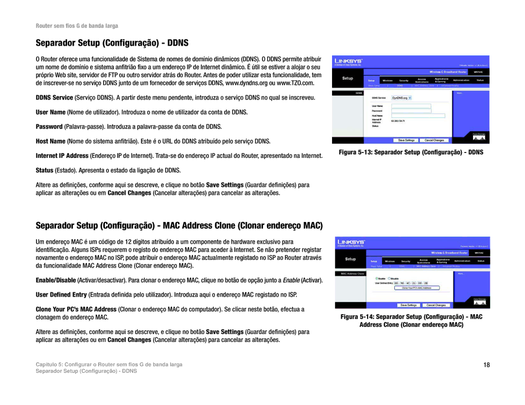 Linksys WRT54G(EU/LA) manual Figura 5-13 Separador Setup Configuração Ddns 