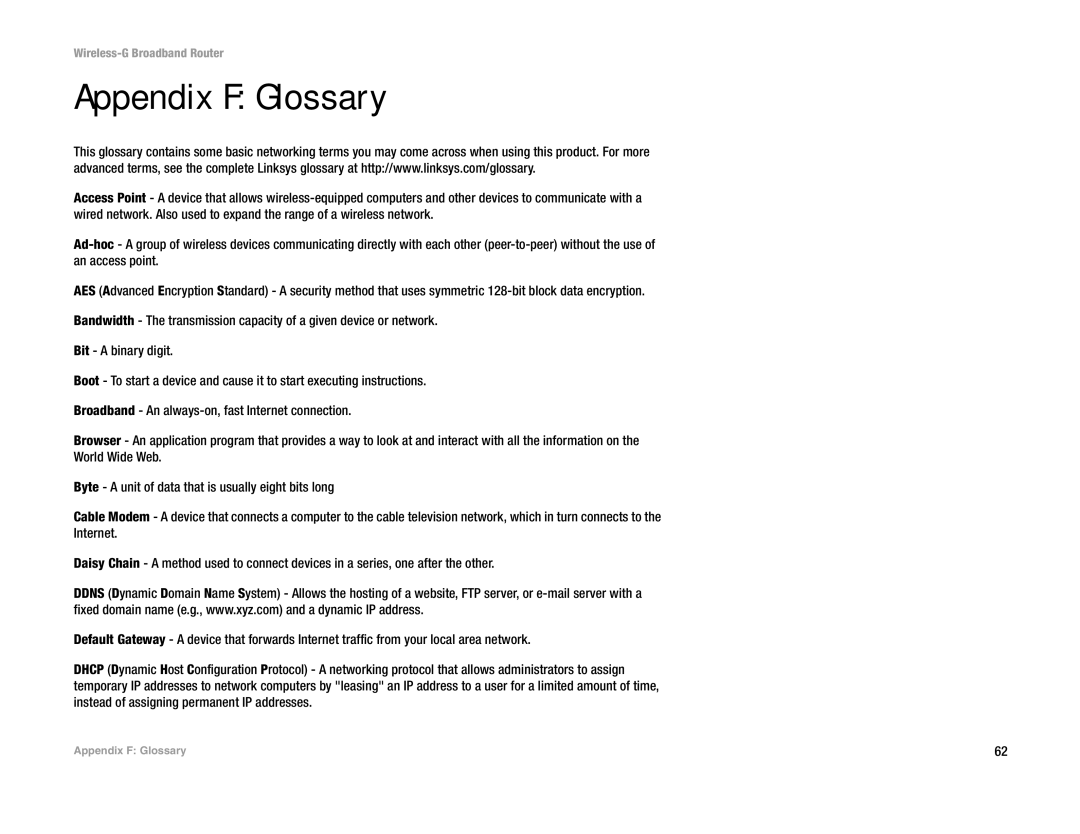 Linksys WRT54G(EU/LA) manual Appendix F Glossary 